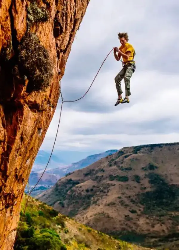 rock climbing taking huge fall