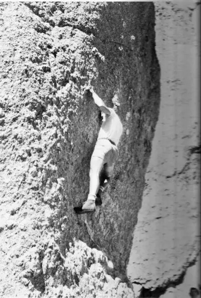 John Gill climbing Thimble Overhang