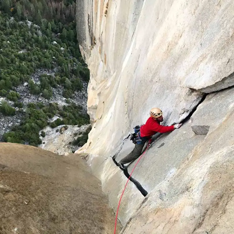 Climber on Astroman climb in Yosemite