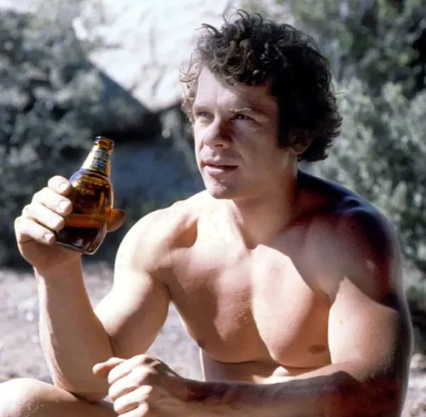 John Long young in Yosemite with beer in hand