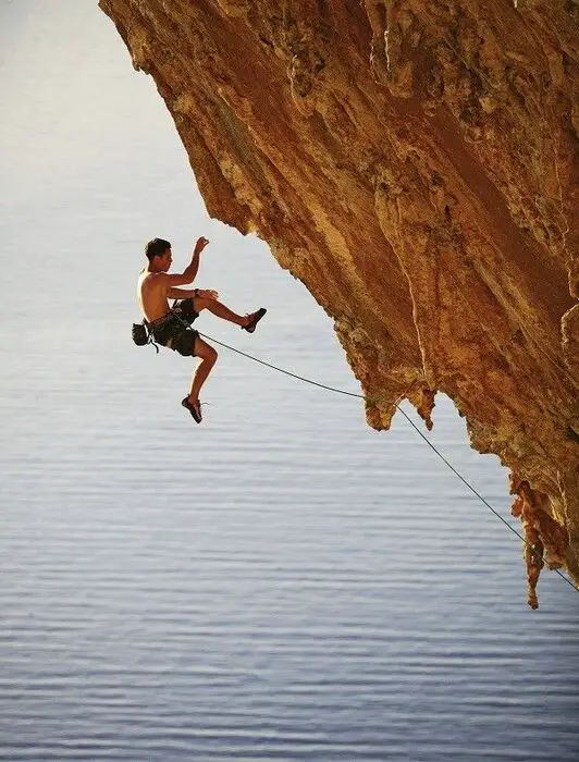 climber taking huge whip while climbing