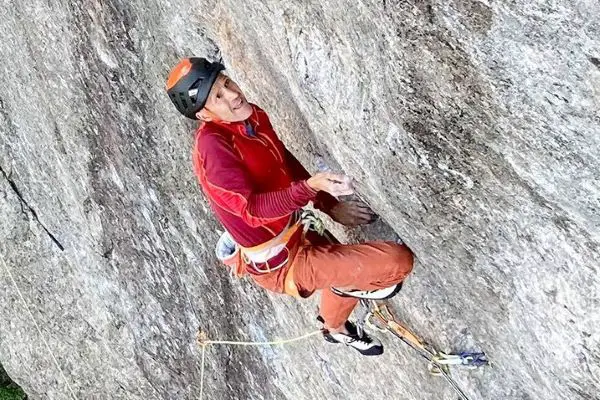 Steve McLure climber on trad route Lexicon